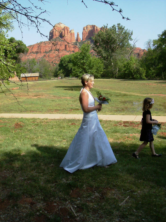 The bridal procession, with Cathedral Rock looking on.