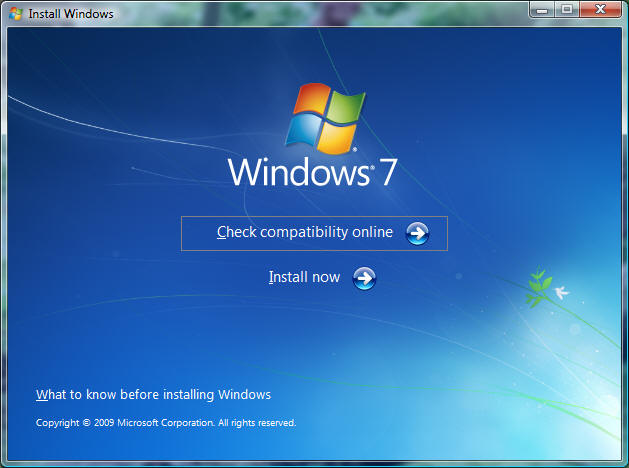 Windows 7 installation startup screen.