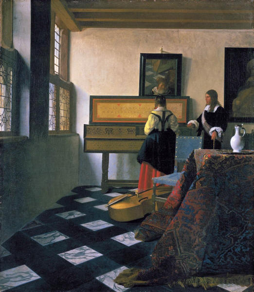 The Music Lesson by Jan Vermeer suggests the use of the camera obscura as a painting tool.