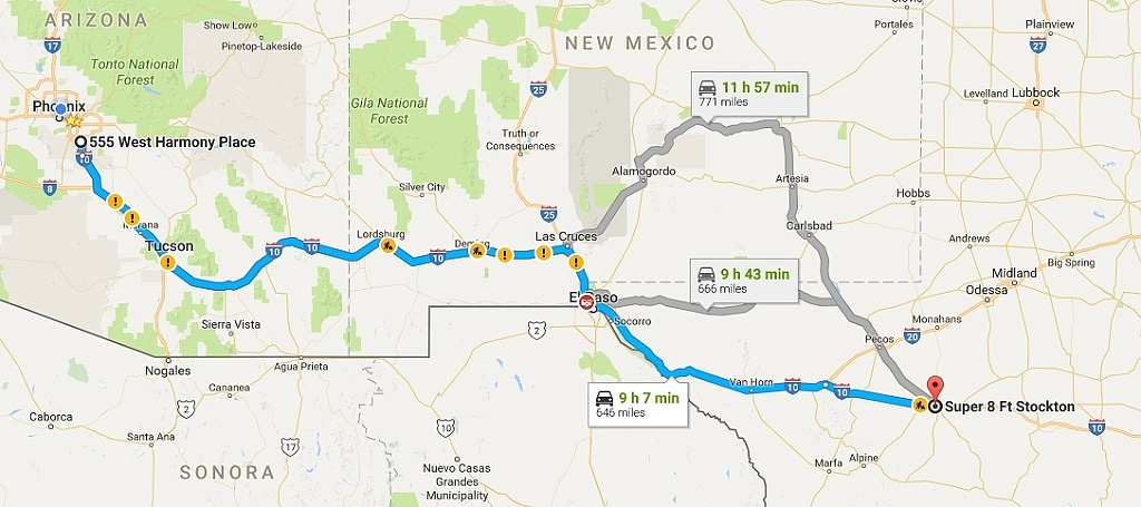 Map of our first day's drive.