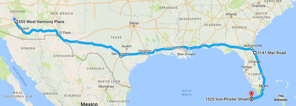 Map of cross-country trip.