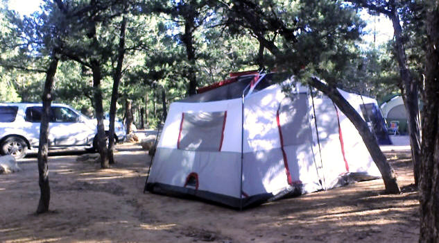 Our new, 2-room, 8-person tent, without the rainfly.