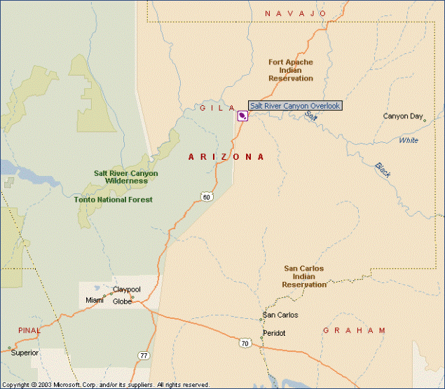 Map showing location of Salt River Canyon.