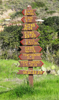 The campground signpost points the ways.