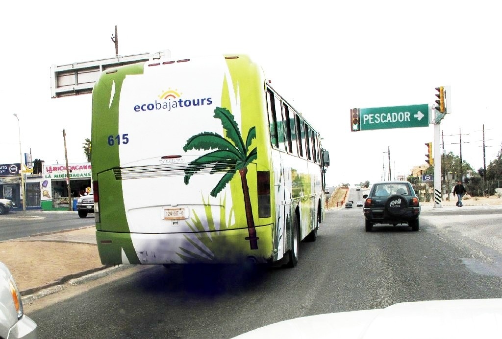 Eco-bus spews fumes.