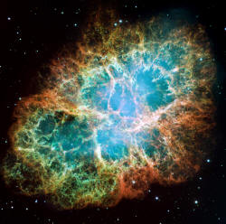 The Crab Nebula, an expanding bubble that is the signature of a supernova.